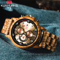 KUNHUANG 1010 Fashion Men's Golden Wooden Watches Male Sports Wood Quartz Watch Clock Waterproof Wristwatch Relogio Masculino